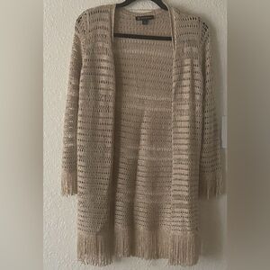 INC International Concepts Tan Open-Knit Cardigan with Fringe